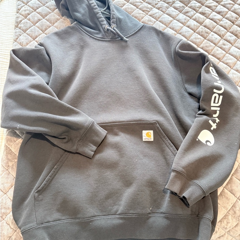 Carhartt Black Pullover Hoodie with Logo Sleeve